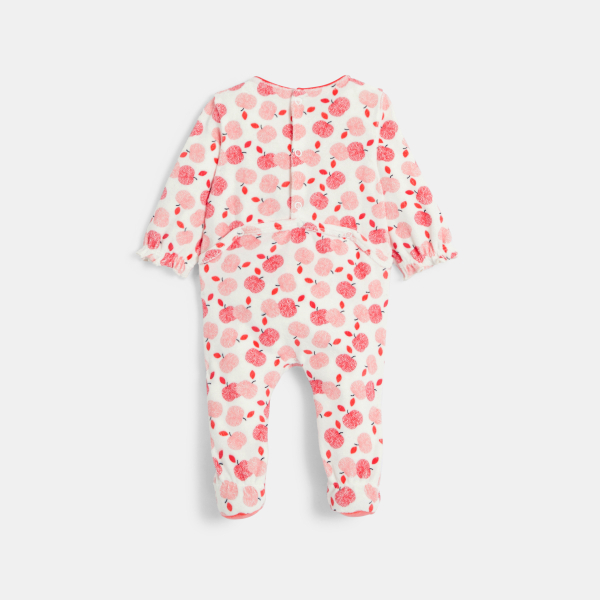 بذلة نوم مخملية برسمة التفاح، باللون الأحمر للفتيات الصغيرات